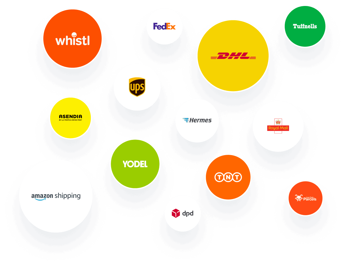 13 different courier logos including DHL, FedEx and DPD.